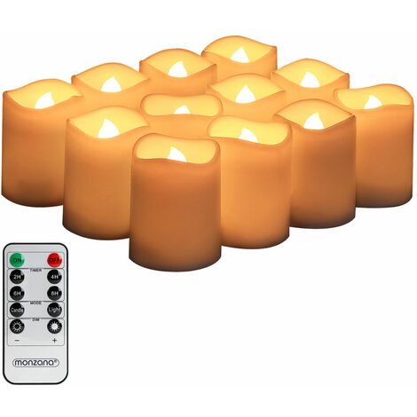 Monzana - Lot de 12 bougies LED en cire avec télécommande et piles incluses  - Lumières LED vacillante / fixe - Bougie, chandelle