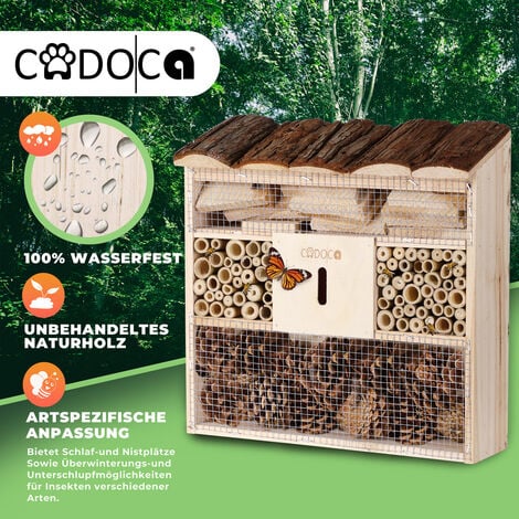 Hôtel à insectes en Bois naturel 30,5x31 cm Cabane Maisonette Nichoir à insectes Hivernage Pollinisation Biodiversité