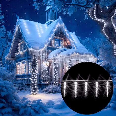 Deuba – Guirlande lumineuse LED stalactites 80 – Longueur 10,4 m – IP44 intérieur extérieur – Blanc chaud pour décoration Noël