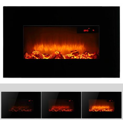Cheminée murale électrique noir max. 1800 W télécommande effet flamme  illusion écran tête haute fonction chauffage