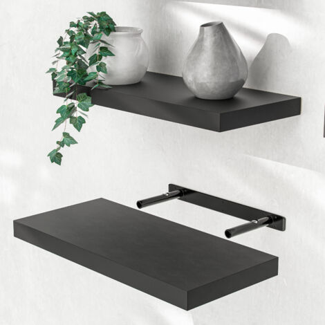 Casaria – Étagère murale flottante 50 cm en MDF noir – Support de fixation inclus – Charge maximale 15 kg – Installation horizontale ou verticale