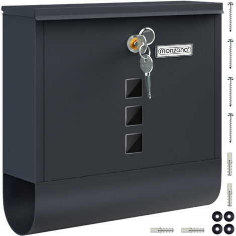 Monzana – Boîte aux lettres murale acier galvanisé – Fente extra large pour lettres grand format – Résistante aux intempéries – Tube pour journaux inclus