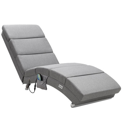 Casaria – Chaise longue de relaxation avec fonction massage et chauffage – 8 points de massage – Dossier ergonomique – Tissu gris – Pieds en métal chromé (1/8)
