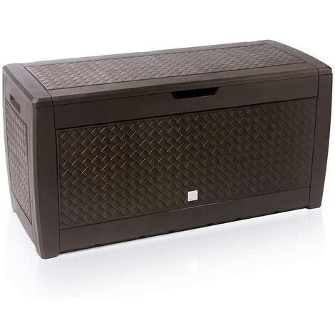 Deuba – Coffre de jardin 310 litres – Stockage coussins avec roulettes – Résistant aux intempéries – Dimensions 119x48x60 cm – Aspect tressé marron