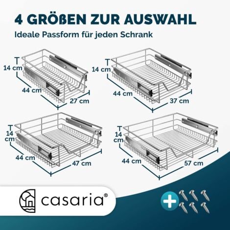 CASARIA® Tiroir télescopique de rangement pour armoire cuisine réfrigérateur 30cm/40cm/50cm/60cm tiroir de cuisine métal  pour une largeur d'armoire de 50 cm