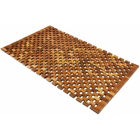 Tapis de salle de bain - tapis de sol antidérapant en bois d''acacia - 80 x 50 cm Grille