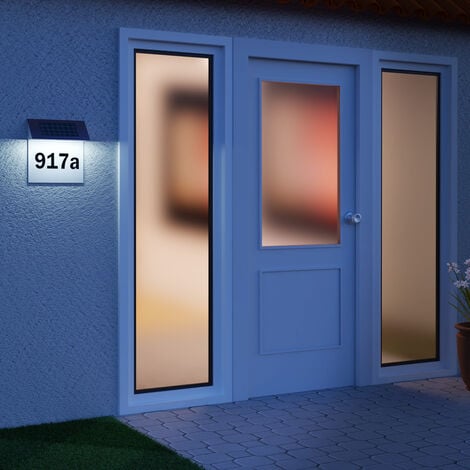 Numéro de maison lumineux solaire 8 LED numéro de maison avec interrupteur crépusculaire en acier inoxydable blanc IP54 étanche extérieur avec numéros 0-9 et lettres A-E noir YOHAYO 