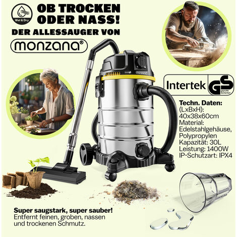 MONZANA® Aspirateur eau et poussière 30L avec fonction soufflerie Aspirateur de chantier multifonction 1400W