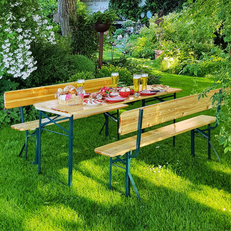 Ensemble table pliante + 2 bancs pliants - Menuiserie Bertin