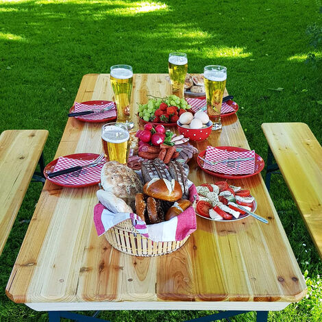 CASARIA® Ensemble table et bancs pliants en bois 170 cm avec dossiers amovibles 8 personnes Salon de jardin terrasse fête
