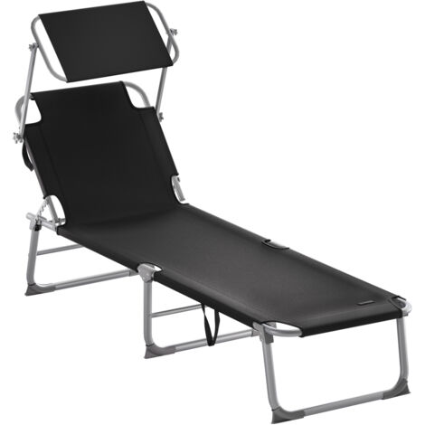 Chaise longue pliable transat avec pare-soleil facile à transporter bain de soleil pour plage jardin camping Noir (1/5)