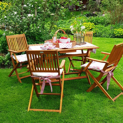 Ensemble de jardin Sydney Komfort en bois d'acacia certifié FSC® Ensemble table et 4 chaises pliables Salon de jardin