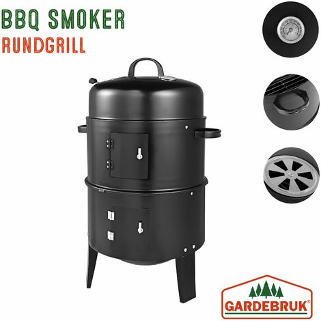 Deuba  Barbecue Fumoir Smoker • Fonctions 3 en 1 • Grill barbecue fumoir rond • Thermomètre inclus • 84x40 cm  BBQ grillades