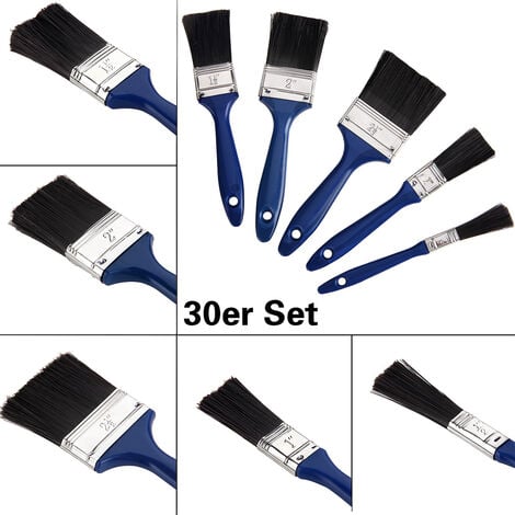 Set de 30 pinceaux bleu professionnels 5 tailles différentes peinture maison travaux divers intérieur extérieur zones vastes ou difficile d'accès