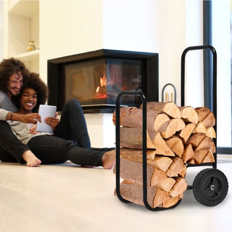 Chariot à bois Charge maximale 80kg Pneus en caoutchouc Diable pour bois Transport bois chauffage