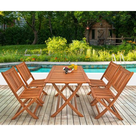 Ensemble de jardin Sydney en bois d'acacia certifié FSC® set de table et 4 chaises pliables Salon de jardin extérieur