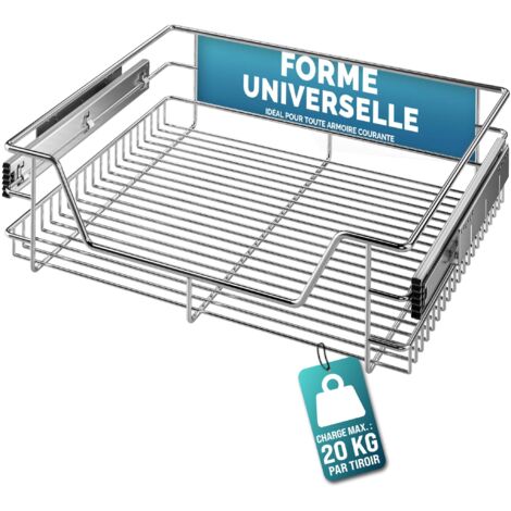 CASARIA® Tiroir télescopique de rangement pour armoire cuisine réfrigérateur 30cm/40cm/50cm/60cm tiroir de cuisine métal  pour une largeur d'armoire de 60 cm