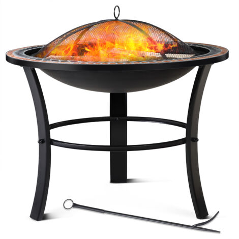 Gardebruk – Brasero rond Sevilla Ø 76 cm – Acier laqué – Couvercle et pierres de mosaïque – Pour bois et charbon