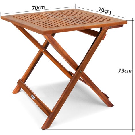 CASARIA® Table d'appoint pliante en bois d'acacia 70x70x73cm Table basse carrée pliable extérieur jardin camping