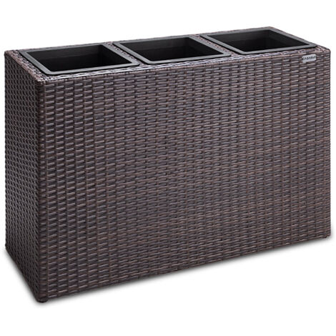 Deuba – Bac à fleurs vertical 3 compartiments en polyrotin gris – Dimensions 83x30,5x60 cm – Pots intérieurs amovibles – Évacuation d'eau refermable