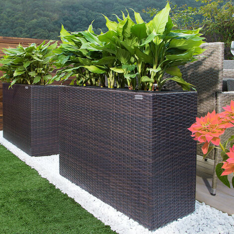 Casaria Lot De 2 Bacs à Fleurs Balcon 11L – Jardinières Polyrotin Brun Avec Support Réglable, Intérieur/Extérieur