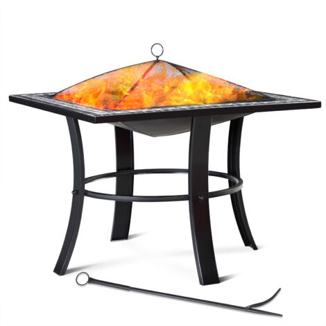 Brasero carré Runedak 76 cm acier laqué pierres mosaïque couvercle jardin (1/8)