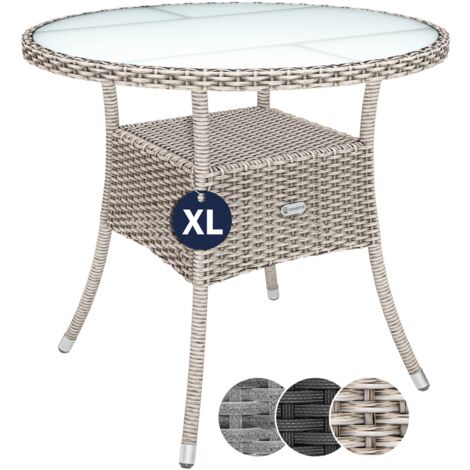 Casaria – Table de jardin en polyrotin 80cm – Résistante aux intempéries – Plateau en verre de sécurité – Pieds réglables en hauteur – Pour extérieur