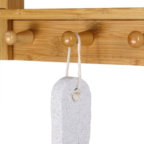 Étagère de douche en bambou avec 3 compartiments 3 crochets Serviteur de douche 70x28,5x10 cm Charge max 15kg