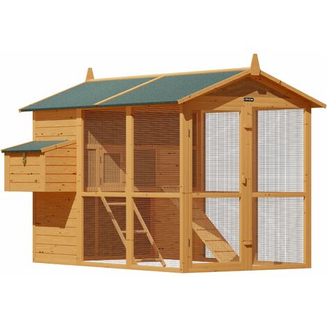 Poulailler en bois XXL 191x151x148 cm – Toit amovible – Porte verrouillable – Espace détente pour poules et lapins – Protection contre intempéries – Cadoca