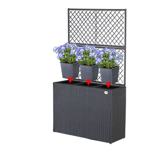 Jardinière en polyrotin avec treillis Set de 3 pots de fleurs Couleur au choix  Noir