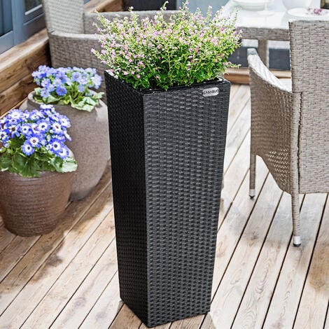 Set de 3 pots de fleurs bac à fleurs polyrotin pot intérieur amovible 3 couleurs résistant aux intempéries et UV design élégant intérieur et extérieur  Noir
