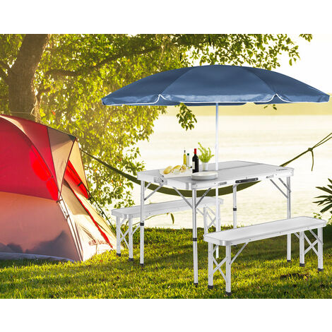 Ensemble table de camping bancs camping Valise de transport table camping  pliante banc Blanc