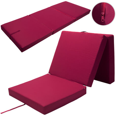 Matelas pliant de voyage Matelas d'appoint pliable Lit futon Pouf pliant avec housse 190x70x10 cm  Rouge