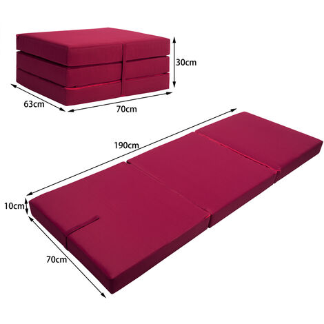 Matelas pliant de voyage Matelas d'appoint pliable Lit futon Pouf pliant avec housse 190x70x10 cm  Rouge