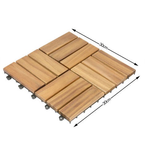 11x Dalles de terrasse en bois d'acacia 1m² Dalle clipsable 30x30cm Revêtement de sol extérieur terrasse jardin