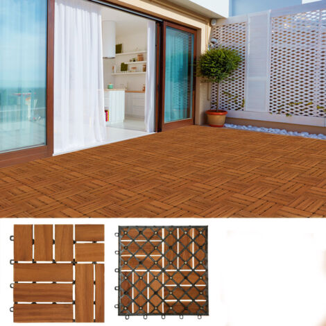 33x Dalles de terrasse en bois d'acacia 3m² Dalle clipsable 30x30cm Revêtement de sol extérieur terrasse jardin