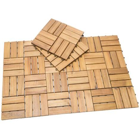 33x Dalles de terrasse en bois d'acacia 3m² Dalle clipsable 30x30cm Revêtement de sol extérieur terrasse jardin