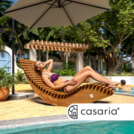 CASARIA® 2x Chaise longue à bascule JAVA en bois d'acacia certifié FSC Pliable transat ergonomique jardin Sauna Capacité de charge 160kg