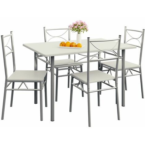 CASARIA Ensemble 5 pièces Paul chêne foncé 1 Table 4 chaises métal laqué Cuisine Ensemble Table et chaises pour Salle à Manger 