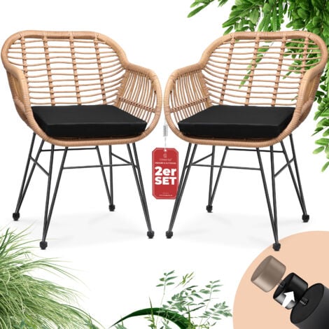 CASARIA® 2x Chaise de jardin salle à manger polyrotin fauteuil intérieur extérieur résistant aux UV salon de jardin