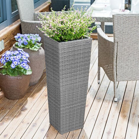 Set de 3 pots de fleurs bac à fleurs polyrotin pot intérieur amovible 3 couleurs résistant aux intempéries et UV design élégant intérieur et extérieur  Gris