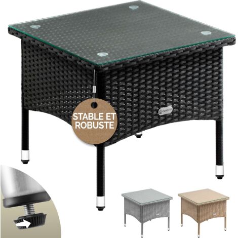 Casaria – Table de jardin en polyrotin 50x50x45cm – Plateau en verre de sécurité – Structure acier galvanisé – Charge max 80kg