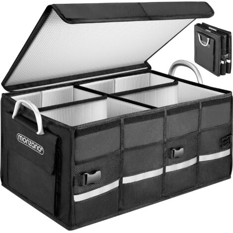 Monzana – Organisateur de coffre de voiture 63L pliable – Polyester Oxford 1680D imperméable – Capacité 25 kg – Couvercle amovible et poches de rangement