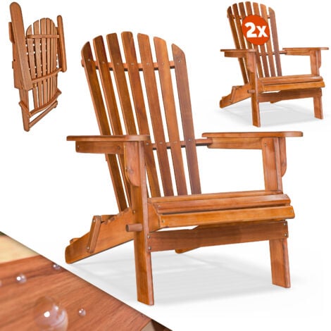 Casaria Chaise Jardin Exterieur Adirondack Lot de 2 Pliable Bois d’acacia Accoudoirs arrondis Jardin Terrasse Balcon