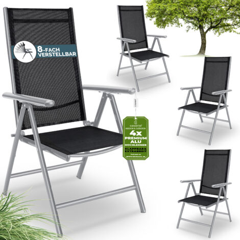 CASARIA® 2/4/6x Chaises de jardin pliantes aluminium dossier haut réglable 8 positions chaise camping terrasse balcon 120kg chaise pliable Set de 4 argent