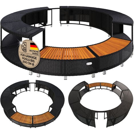 Casaria® Cadre bain à remous luxueux polyrotin Ø intérieur 206cm bois dur d’eucalyptus FSC® acier galvanisé habillage piscine contour de spa