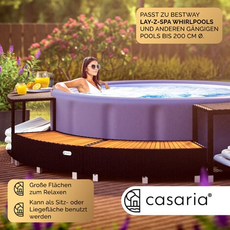 Casaria® Cadre bain à remous luxueux polyrotin Ø intérieur 206cm bois dur d’eucalyptus FSC® acier galvanisé habillage piscine contour de spa