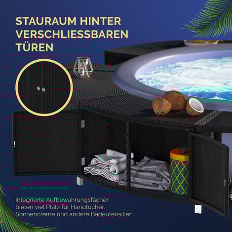 Casaria® Cadre bain à remous luxueux polyrotin Ø intérieur 206cm bois dur d’eucalyptus FSC® acier galvanisé habillage piscine contour de spa