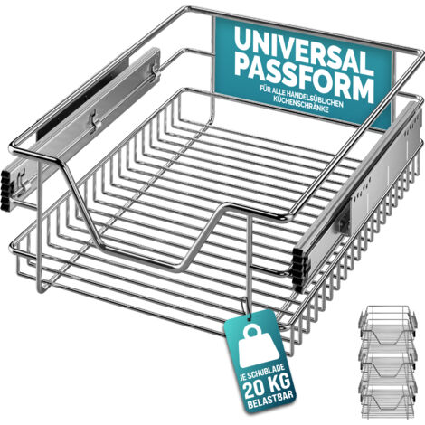 Tiroir Télescopique KESSER Pour Armoire De Cuisine - Extension Totale, Acier, Charge 20kg - Plusieurs Tailles (40, 50, 60cm)