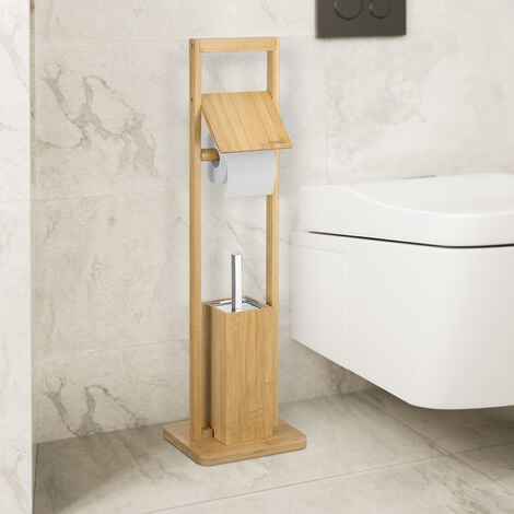 Serviteur WC en bambou 83 x 24,5 x 20 cm Dérouleur papier toilette avec  brosse
